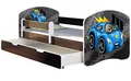 Produktbild: ACMA Kinderbett Jugendbett mit Einer Schublade und Matratze Wenge mit Rausfallschutz Lattenrost II 140x70 160x80 180x80 (04 Blaue Auto, 160x80 + Bettkasten)