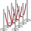 Produktbild: VEVOR Absperrpfosten Absperrung (8 Stk.) zur Steuerung von Menschenmengen mit 4 roten Samtseilen (1,5 m lang), Absperrständer aus Edelstahl mit nachfüllbarem Sockel für Ausstellungen Silber