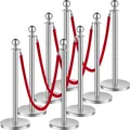 Produktbild: VEVOR Absperrsäule (8 Stück) mit 4 roten Samtseilen (1,5 Meter lang), Absperrsäule aus Edelstahl mit nachfüllbarem Standfuß, für Messen, Silber
