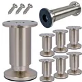Produktbild: Stahlia Möbelfüße höhenverstellbar | Edelstahl Optik | (8 Stück) Höhe: 8cm | Ø 38mm | 250Kg Belastbarkeit | Füße für Möbel Schrankfüsse Sofa Füße Möbelbeine