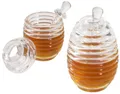 Produktbild: Honigtopf, mit Dosierstab und Deckel, aus Acryl in Bienenstockoptik, 200 ml