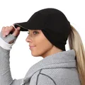 Produktbild: Winter Mütze mit Loch für Zopf – Fleece Cap Damen Pferdeschwanz – Trailblazer...