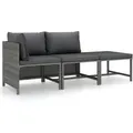 Produktbild: 3-tlg. Garten-lounge-set Mit Kissen Poly Rattan Grau - Vidaxl