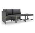 Produktbild: vidaXL Gartenlounge-Set 3-tlg. Garten-Lounge-Set mit Kissen Poly Rattan Grau, (1-tlg)