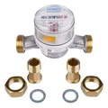 Produktbild: Zenner Kalt + Warmwasserzähler 3/4 Zoll, 130 mm Baulänge, Grau, mit Verschraubungen und Dichtungen, Eichung 2026 mit Kennzeichnung 