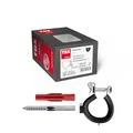 Produktbild: TOX Clamp-Set für Rohrleitungen, Gelenkrohrschelle 26-28 mm (3/4 Zoll) mit M8-Anschlussgewinde, Allzweckdübel TRI 10/61 und Stockschraube M8x80 mit TX-Antrieb, jeweils 10 Stück im Set, 089101102