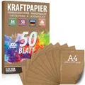 Produktbild: 50 Blatt Kraftpapier A4-300 g - 21 x 29,7 cm - Bedruckbar - DIN Format, Naturkarton & DIY Deko Bastelpapier Pappe Blätter aus Kraftkarton zum Basteln für Hochzeit, Vintage Geschenke Kartonpapier