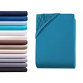 Produktbild: Hometex Premium Textiles Exclusive Spannbettlaken Spannbetttuch bis 25 cm Steghöhe | Bettlaken 100% Baumwolle | Extra starker Stoff 160 g/m² | Oeko-TEX® Made IN Green | 90-100x200 cm | Petrol