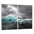 Produktbild: TMK | Herdabdeckplatten 2 Teilig 2x30x52 cm Ceranfeldabdeckung Küche Elektroherd Induktion Herdschutz Spritzschutz Glasplatte Schneidebrett Meer