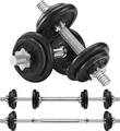 Produktbild: SONGMICS 2-in-1-Hanteln, 2 x 10 kg Hantelset aus Gusseisen, verstellbar, Kurzhantelset mit Verbindungsrohr, Workout, Gewichtheben für Zuhause, Fitness