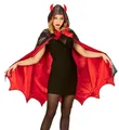 Produktbild: Karneval-Klamotten Teufel-Kostüm Teufelscape Damen rot mit Kapuze Teufelshörner, Halloween Teufelscape Damenkostüm rot mit Teufelshörner