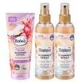 Produktbild: Balea 3er-Set Hautpflege: Körperlotion Schimmer SUMMER ISLAND mit Kokos-Extrakt, sommerlicher Glow, exotischer Duft, 200 ml + Bodyspray SUMMER SUNSET Schimmerspray mit Südsee-Duft, 2 x 200 ml (600 ml)