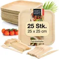 Produktbild: Nachhaltiges Palmblatt Geschirrset für 25 Personen - 25 Teller Einweg 25 x 25...