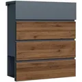 Produktbild: Toboli - Briefkasten V63 Anthrazit und Holzdesign 410 x 130 x 370 mm, Wandbriefkasten mit Schloss, Soft Close Klappe und Zeitungsfach, Postkasten aus