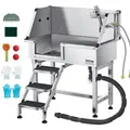 Produktbild: VEVOR Hundewaschstation aus Edelstahl, 870x488x1025 mm Tierpflegewanne mit Ablagetreppe, Wasserhahn, Duschkopf & Seifenhalter, Hundebadewanne, für mittelgroße & kleine Haustiere (linke Tür)