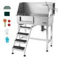 Produktbild: VEVOR Hundewaschstation aus Edelstahl, 870x488x1118mm Haustierpflegewanne bis 100kg mit Linker Schiebetür & Treppe, Tierbadewanne inkl. Abfluss Du... - Silber