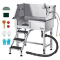 Produktbild: VEVOR Hundewaschstation aus Edelstahl, 870x488x1025 mm Tierpflegewanne mit Ablagetreppe, Wasserhahn, Duschkopf & Seifenhalter, Hundebadewanne, für