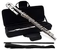 Produktbild: Classic Cantabile FL-100J Querflöte (Tolles Einsteigerinstrument, ein gebogenes, ein gerades Kopfstück, komplett aus vernickeltem Neusilber, vorgezogenes G, C-Stimmung, inkl. Etui, Zubehör) Silbern