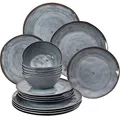 Produktbild: Melamin Camping Geschirr Set für 6 Personen grau 18 Teile - mit Tellern und Schälchen - Campinggeschirr