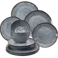 Produktbild: Melamin Geschirrset 6 Personen 18tlg Campinggeschirr Grau Steingutoptik Geschirr
