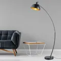 Produktbild: LED Luxus Steh Bogen Leuchte Ess Zimmer Lese Beistell Decken Fluter SCHWARZ-GOLD