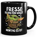 Produktbild: MoonWorks Kaffee-Tasse mit Spruch Arbeit Fresse halten du sollst Montag es ist Baby Bürotasse lustige Kaffeebecher Schwarz standard