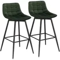 Produktbild: Barhocker 2er Set Designer Barstuhl Hocker Tresenhocker Bistrohocker Mit Fußstütze, Samt, Metallbeine, Dunkelgrün - Woltu