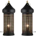 Produktbild: Marrakesch 2er Set Tischlampe Nachttischlampe 45cm groß | Orientalische Deko Lampe Stehlampe im Wohnzimmer Schlafzimmer & Kinderzimmer | Marokkanische Tischleuchte Tangis schwarz gold aus Metall