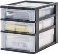 Produktbild: Iris Ohyama, Schreibtisch-Organizer mit 2 flache und 1 tiefe Schublade, Schwarz, Easy-Pull-System, A4, A5 & A6 Format, Schreibtisch Organizer für Büro, Schule, Schreibwaren, BPA-frei, Drawer, OCH-2021