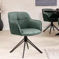 Produktbild: riess-ambiente Drehbarer Design Stuhl EUPHORIA grün Echtleder schwarz Metallgestell mit Armlehne