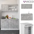 Produktbild: Küchenzeile Einbauküche Küche Beton Optik Grau Single 140 cm R-Line Vicco