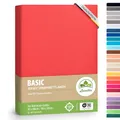 Produktbild: leevitex® Spannbettlaken 90x200cm - 100x200cm | Spannbetttuch Bettlaken | 100% Jersey Baumwolle | Matratzenhöhe bis 25 cm | Öko-Tex | Rot/Signalrot
