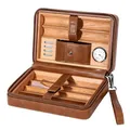 Produktbild: Goshentech Leder Zedernholz Humidor Etui, Kapazität: 6 Stück, tragbare Reise Humidor Box mit Befeuchter (Braun)