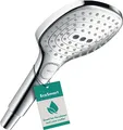 Produktbild: hansgrohe Raindance Select E - wassersparender Duschkopf 9 l/min (EcoSmart), Handbrause mit 3 Strahlarten, eckige Duschbrause (120 x 120 mm), Sparduschkopf mit Antikalk-Funktion, Chrom, 26521000