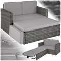 Produktbild: tectake Sofa Set - 2 Sitzer Sessel mit Hocker und Schlaffunktion, kleine Rattan Couch als Outdoor Gartenmöbel, wetterfest für Lounge, Balkon und Garten, klappbar mit Polstern