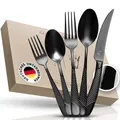 Produktbild: Glavory Aurora - Besteck Set Schwarz gestanzt - Besteck für 6 Personen 30teilig - rostfreier 18/8 Edelstahl - schwarzes Besteck spülmaschinenfest mit edler Verpackung - 2 in 1 Steakmesser