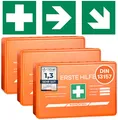 Produktbild: 3x Erste Hilfe Kasten DIN 13157:2021 Small - Inkl. praktischer Wandhalterung, 5x Aufkleber, Gesichtsmasken & Feuchttücher - Verbandskasten DIN 13157 für Betriebe, Einrichtungen & Zuhause