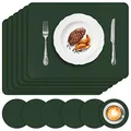 Produktbild: APLKER Tischset Leder 6er Set - Kunstleder Platzset Abwaschbar, Hitzebeständig Doppelseitigen Wasserdicht Platzdeckchen Lederoptik mit Tischuntersetzer, 16 x 12 Zoll, Grün