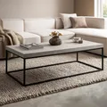 Produktbild: WOHNLING Couchtisch 120x60x38 cm Sandfarben Sofatisch in Stein-Optik Modern Wohnzimmertisch Rechteckig Loungetisch Beige Kaffeetisch Metallbeine Groß