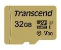 Produktbild: Transcend 32GB microSDHC 500S Speicherkarte UHS-I, C10, U3, V30, 4K, Full HD, bis zu 95/80 MB/s, entwickelt für Actionkameras und Drohnenkameras - TS32GUSD500S