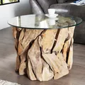 Produktbild: Handmade Couchtisch RIVERSIDE 60cm Teakholz runde Glasplatte Massivholz Tisch