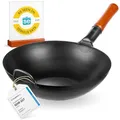 Produktbild: YOSUKATA Karbonstahl Woks & Wokpfannen - 34 cm Voreingebrannter Wok Pfanne Karbonstahl Flacher Boden - Traditionell Wok für induktionsherd - Kompatibel mit Gas- Elektroherden Grill Induktion Feuer