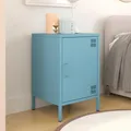 Produktbild: furni24 Metall Nachtschrank – Retro Kommode aus Metall – Modernes Sideboard mit praktischer Aufbewahrung – Leicht zu reinigen – Robuste und stilvolle Lösung für Wohnzimmer und Schlafzimmer, Blau