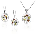 Produktbild: AMBEDORA Damen Silber Schmuck Set Baum des Lebens II, Anhänger mit Kette und Ohrringen, Bunten Baltischen Bernstein, Sterling Silber 925, Geschenkidee