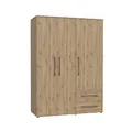 Produktbild: FORTE Jupiter Schrank 140 150, Kleiderschrank, Drehtürenschrank, 3-türig, mit 2 Schubladen und Einlegeböden, Holz Dekor: Artisan Eiche, 145 cm breit x 59 cm tief x 200 cm hoch
