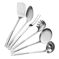 Produktbild: Stanley Rogers Küchenhelfer 6er Set Edelstahl – Stylisches Kochbesteck für die Küche – Abseihlöffel, Fleischgabel, Schlitzwender, Schöpflöffel, Spaghettilöffel & Vorlegelöffel