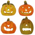 Produktbild: Kleine Kürbis-Laternen im 4er Set als Halloween-Deko LED Windlichter in 8 cm - Gruselige Jack-O-Lantern Teelichter Deko-Kürbisse - Herbst-Deko Teelichthalter innen und draußen für den Garten
