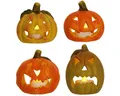 Produktbild: matches21 HOME & HOBBY Dekofigur Kleine LED Kürbis-Laternen im 4er Set Halloween-Deko Windlichter (5 St), Gruselige Jack-O-Lantern Deko-Kürbisse als innen außen Herbst-Deko
