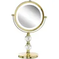 Produktbild: Beliani - Schminkspiegel Gold Eisen Rund Doppelseitig Drehbar Mit Led Licht Ständer 5-fach Vergrößerung Modern Kosmetikspiegel Tischspiegel