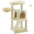 Produktbild: FEANDREA Kratzbaum Katzenkratzbaum, große Plattform, Katzenhöhle, Hängematte, Kratzrampe, Plüschball beige|gelb 48 cm x 96 cm x 48 cm